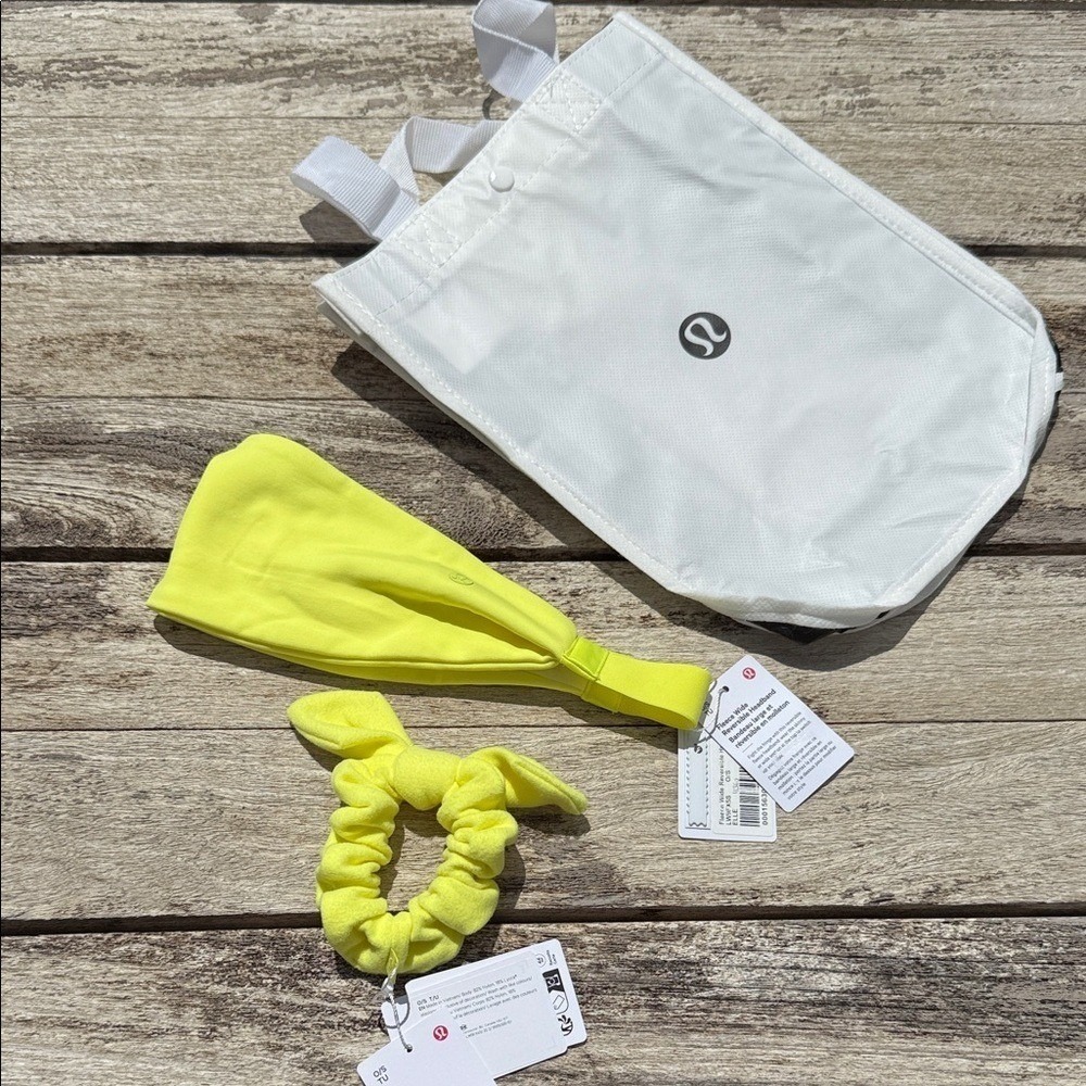 Lululemon bundle Electric Lemon headband + scrunchie + Free Bag NWT